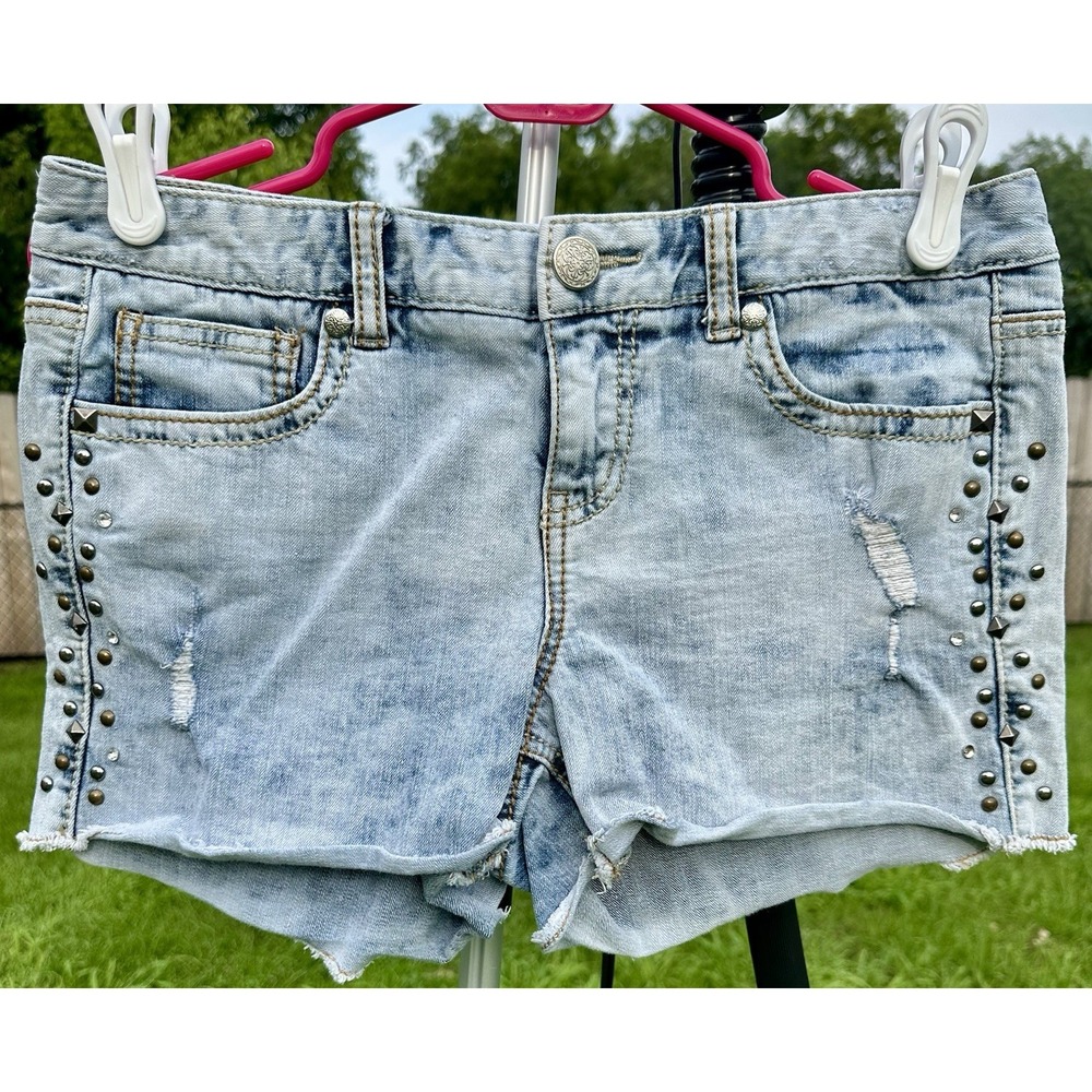 MAURICES Denim Shorts Juniors Sz 7/8 Shorts W‎ 15.75" Rhinestones Studs Festival